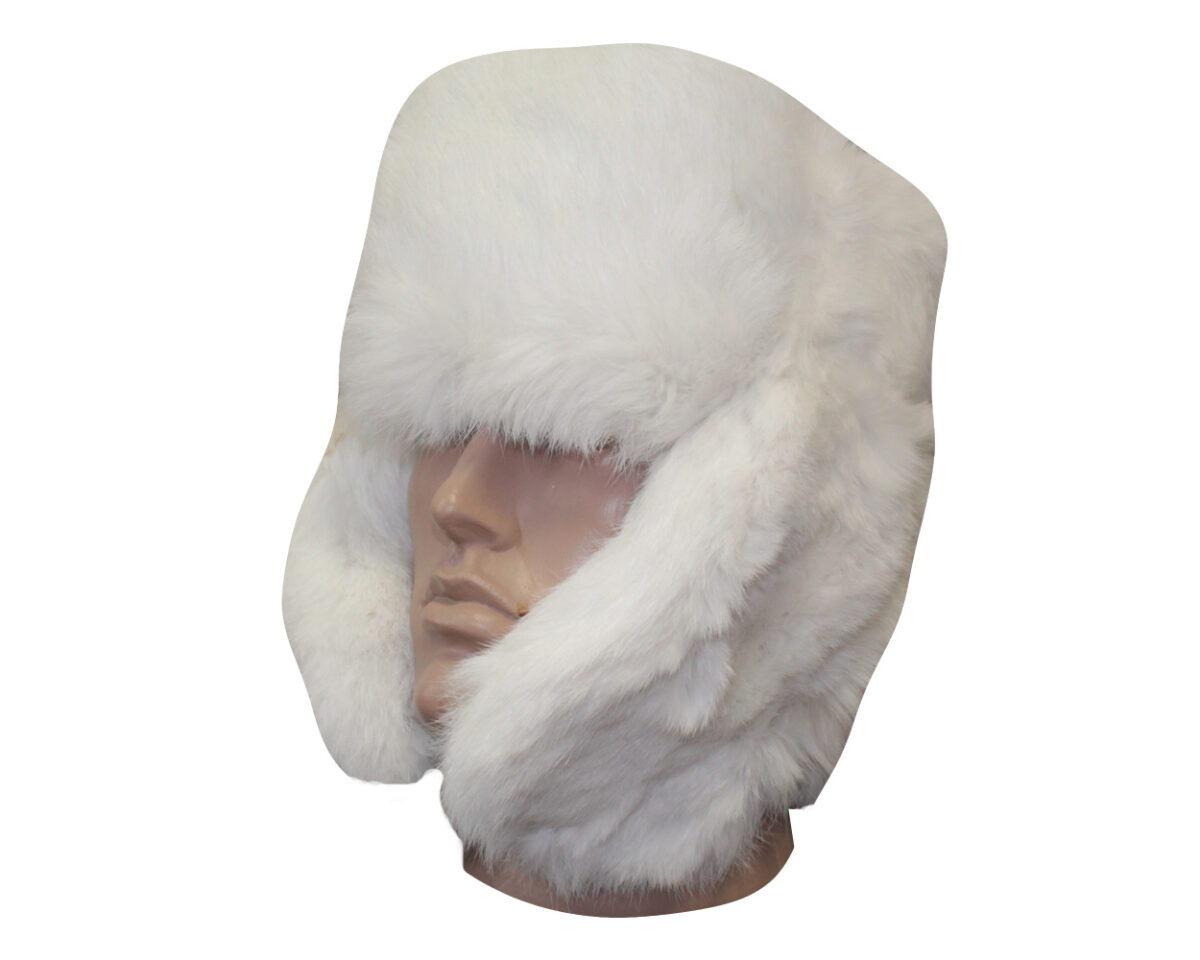 03082018-White rabbit fur fluffy winter hat ushanka