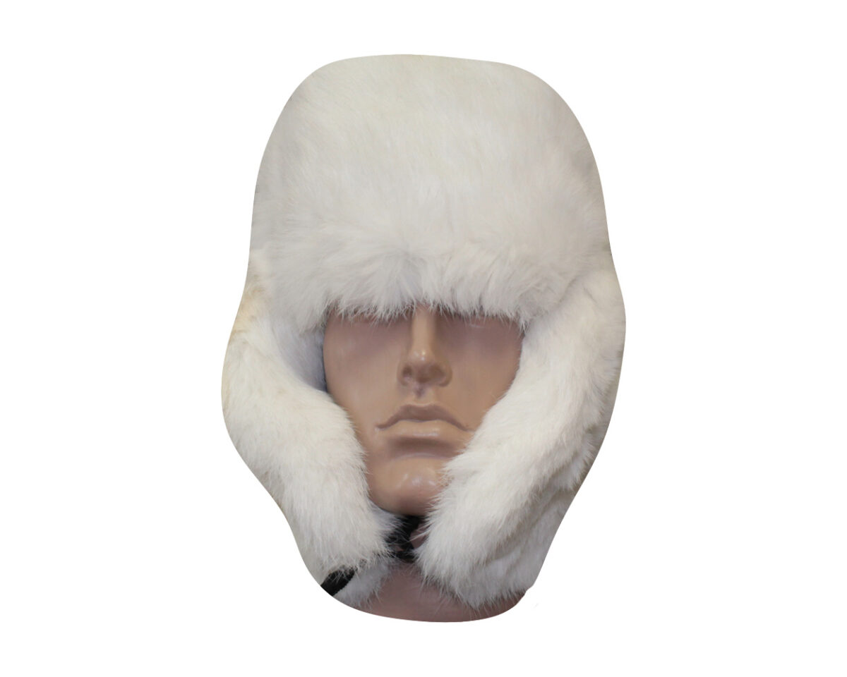 03082018-White rabbit fur fluffy winter hat ushanka(1)