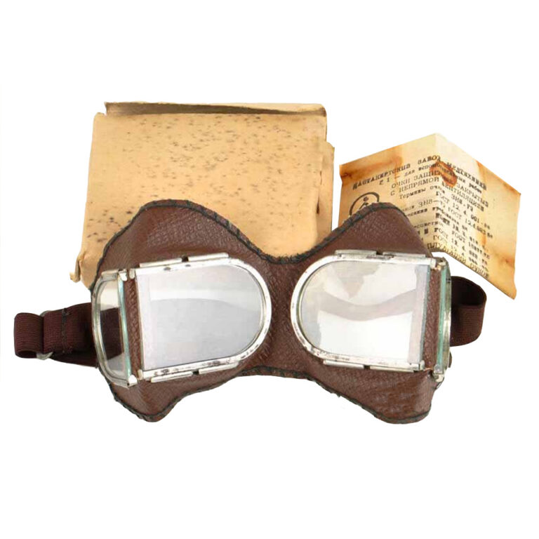 soviet-protection-goggles-leather-brown-working-glasses-genuine-vintage-soviet-stuff-ussr-military-gear